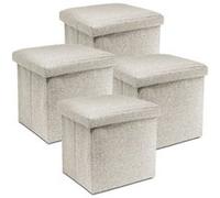 Lot de 4 pouf coffre de rangement pliable carré, tabouret cube pliant avec couvercle amovible, repose-Pieds en polyester coloris crème - Longueur 38 x Profondeur 38 x Hauteur 38 cm -JUANIO - crème G