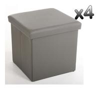Lot de 4 poufs carrés en simili cuir gris - PEGANE - Lilo - Intérieur/Extérieur - H37.5 x P38 x L38 cm