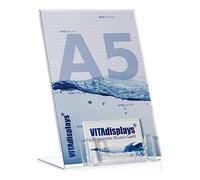 Lot de 4 présentoirs publicitaires DIN A5, support en L avec porte-cartes de visite supplémentaire comme support de table en Plexiglas