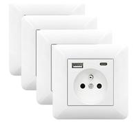 Lot de 4 Prise Murale 16A avec USB et Type C - Prise Électrique Encastrable 5V/2.1A pour Smartphone et Tablette