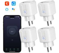 Lot de 4 prises connectées WiFi avec contrôle via application, fonction minuterie, 16 A, 3520 W, prise sans fil pour la domotique.