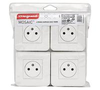 Lot de 4 prises de courant Surface Mosaic blanc complet avec plaque LEGRAND