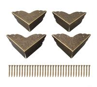 Lot de 4 protections d'angle en fer bronze pour renforcement des bords de meubles avec vis pour armoires, tables, caisses, boîtes et articles en bois