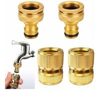 Lot de 4 Raccords Rapides en Laiton pour Tuyau d'Arrosage, Connecteurs Universels 1/2'' et 3/4'', Anti-Fuite, Robustes