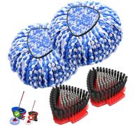 Lot de 4 Recharge Serpillière Microfibre Brosses pour H2PrO Spin Mop | 2 Têtes Franges, 2 Brosses,Poils Rigides et Doux, angle 20° pour Coins et Bords, Convient Cuisine, Bain, Piscine, Terrasse