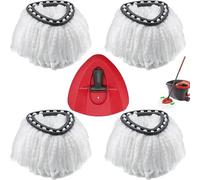 Lot de 4 Recharges pour Vileda Turbo + 1 Base Rotative, Têtes de Balai Serpillière en Microfibre 2-en-1, Compatibles avec Vileda EasyWring & Clean, Kit de Remplacement Complet pour Nettoyage du Sol