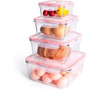 Lot de 4 Récipient Boîtes Alimentaire en Verre Extra large, Carrée & Orange, Récipients de stockage en verre BOITES DE CONSERVATION