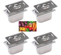 Lot de 4 RéCipients Bac Inox Alimentaire Avec Couvercle, Bac Gastro Inox gn 1/9 Avec couvercle, 17,5 X 11 X 10 CM