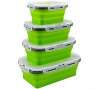 Lot de 4 récipients repas pliables en silicone - Passe au micro-ondes - Forme rectangulaire avec joint en silicone - 350 ml, 500 ml, 800 ml, 1200 ml (A)