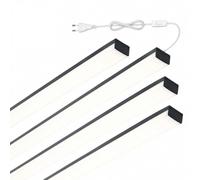 Lot de 4 Réglette LED 120 cm Noir avec Prise & Interrupteur, 3CCT Réglable | 33W 3610LM 3 Températures 3000K/4000K/6500K, Connectable Neon LED 120cm pour Garages Ateliers Sous-sols Combles