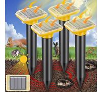 Lot de 4 répulsifs à ultrasons pour taupes d'extérieur, à énergie solaire pour pelouse, cour et jardin, pièges à taupes imperméables, repousse efficacement les campagnols et les serpents, jaune foncé
