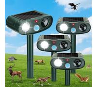 Lot de 4 répulsifs solaires pour animaux d'extérieur : Sonic Fortress Pro Répulsif à cerfs et répulsif à ultrasons pour chat pour cour et jardin, répulsif contre les écureuils raton laveur et les