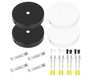 Lot de 4 Rosaces de Plafond en Métal Noir, Support de Fixation avec Cache-Fil pour Lustre et Suspension - Baldaquin Luminaire Moderne pour Cuisine, Salon et Couloir - Kit Complet avec Accessoires
