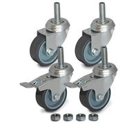 Lot de 4 rotules de 50 mm de diamètre, à fixation par vis avec filetage M10, vis de rechange M10 incluses (caoutchouc TPR, 2 avec frein / 2 rotules, référence 6080/90050CK-1-x2+2)