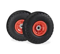 Lot de 4 roues de diable en caoutchouc 260x85 mm, roue complète caoutchouc, 16 mm, 4.1/3.5-4 essieu, 150 kg, rouge/noir