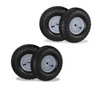 Lot de 4 roues de diable Relaxdays, 4.10 3.50-4, à pneumatiques, noir/gris | Jante en acier, 136 kg, roue de brouette, roue de secours
