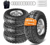 Lot de 4 roues de rechange pour diable, en caoutchouc plein, 4.10 3.50-4, 260 x 85 mm, essieu de roue 16 mm