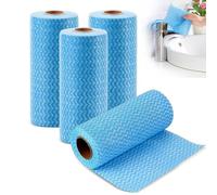 Lot de 4 rouleaux de lingettes réutilisables type J Cloth, chiffons de cuisine en tissu non tissé, chiffon multi-usage en rouleau pour cuisine et salle à manger (bleu)