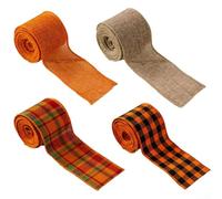 Lot de 4 rouleaux de ruban en toile de jute avec bords métalliques pour l'automne et pour les projets d'artisanat festifs, convient pour la fabrication de couronnes, arrangements floraux et