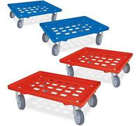 Lot de 4 roulettes de caisse avec couvercle grillagé, 2 x bleu, 2 x rouge, pour conteneurs 600 x 400 mm, capacité de charge 250 kg