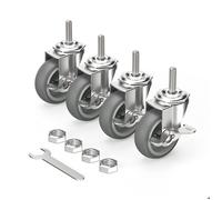 Lot de 4 Roulettes Pivotantes à tige filetée - Roulettes pour Meubles 75 mm avec freins - M10 x 1,5 x 30 mm, Argent, 4 freinés