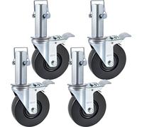 Lot de 4 roulettes pivotantes en caoutchouc pour échafaudages, robustes, 5 pouces, avec double blocage, tige carrée de 1,25 pouce, capacité de 440 lb par roue