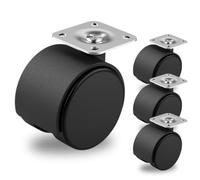 Lot de 4 roulettes pivotantes noires Ø 30 mm sans frein pour meubles avec plateau en acier - Fabriquées en plastique rigide - Sans frein - Idéales pour les chaises de bureau ou les tables basses