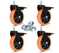 Lot de 4 roulettes pivotantes pour charges lourdes, 125 mm, en PVC, avec barre M12 x 25 mm, double verrouillage, roulettes industrielles avec caractéristiques de sécurité, capacité de charge 680 kg