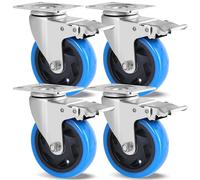 Lot de 4 roulettes pivotantes – Roulettes pour meubles de forte capacité avec frein – 100 mm (10 cm) en caoutchouc – Capacité de charge de 600 kg – Silencieuses, ne laissent pas de traces – Bleues