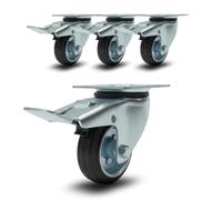 Lot de 4 roulettes pivotantes silencieuses en caoutchouc avec frein, pour chariots lourds, meubles, appareils électroménagers, établi de travail 80 mm