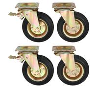 Lot de 4 roulettes pour meubles - Roulettes pivotantes pour charges lourdes de 20 cm - 200 kg par roulette - 2 avec frein, 2 sans - Roues en caoutchouc avec plaque de montage 135 x 110 mm - Noir