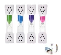 Lot de 4 Sabliers Souriants 3 Minutes, Minuteur Ludique pour Brossage des Dents, Outil Pédagogique pour Apprentissage du Temps, Idéal pour Jeux, Cuisine, Bureau (Bleu, Violet, Rose, Vert)