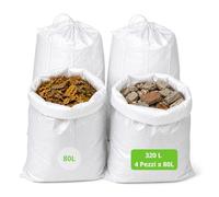 Lot de 4 sacs pour déchets et déchets de jardin - 80 L x 4 pièces - Sacs en polypropylène avec cordon de serrage - 60 x 80 cm - Imperméables pour déchets de construction, feuilles, herbe et charbon