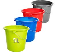 Lot de 4 seaux Eco - 5 l - Plastique - Anthracite, Rouge, Vert, Bleu - Échelle de mesure - Qualité alimentaire - Robuste