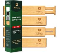 Lot de 4 Séparateurs de tiroir réglables en bambou, séparateurs de tiroir extensibles pour cuisine, commode, chambre à coucher, salle de bains et bureau, (43-56 cm, naturel)