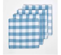 HOMESCAPES Serviette de Table en Tissu à Grands Carreaux Vichy, Lot de 4, Linge de Table en 100% Coton, Bleu, Lavable et hypoallergénique