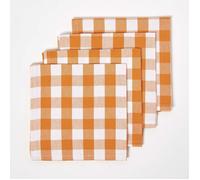HOMESCAPES Serviette de Table en Tissu à Grands Carreaux Vichy, Lot de 4, Linge de Table en 100% Coton, Orange, Lavable et hypoallergénique