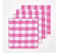 HOMESCAPES Serviette de Table en Tissu à Grands Carreaux Vichy, Lot de 4, Linge de Table en 100% Coton, Rose, Lavable et hypoallergénique