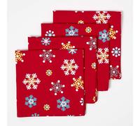 Lot de 4 serviettes de table Flocons de neige Rouge
