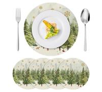 Lot De 4 Set De Table Rond pour Noel Set de Table noël Lavable 36cm noël Lot de Sets de Table Aquarelle de Noël AntidéRapant Tapis De Table pour Cuisine, Salon, Salle à Manger,Bar,Faire la fête (B)
