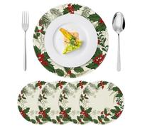 Lot De 4 Set De Table Rond pour Noel Set de Table noël Lavable 36cm noël Lot de Sets de Table Aquarelle de Noël AntidéRapant Tapis De Table pour Cuisine, Salon, Salle à Manger,Bar,Faire la fête (F)