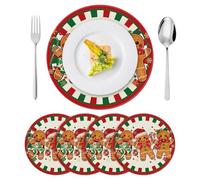 Lot De 4 Set De Table Rond pour Noel Set de Table noël Lavable 36cm noël Lot de Sets de Table Aquarelle de Noël AntidéRapant Tapis De Table pour Cuisine, Salon, Salle à Manger,Bar,Faire la fête (E)