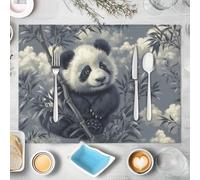 Lot de 4 Sets de Table Animaux Mignons Sauvages, Lavable antidérapant 30x45cm - Sets de Table lavables pour Vacances, Cuisine, fête, décoration, Forêt De Bambous Panda, Gris Clair