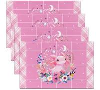 Lot de 4 sets de table Axolotl de dessin animé 30,5 x 45,7 cm avec fleurs aquarelles, étoiles mignonnes et lune pour enfants, filles, adolescents, adorables animaux sauvages, tapis de cuisine pour