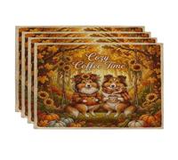 Lot de 4 sets de table d'automne avec balançoire en forme de chien de berger Shetland, 30,5 x 45,7 cm, motif citrouille, forêt d'automne pour dîner, décoration de maison et de cuisine