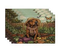 Lot de 4 sets de table de jardin motif chien coonhound printanier, 30,5 x 45,7 cm, motif de plantation, décoration de maison de vacances