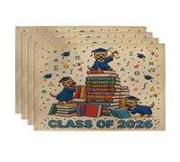 Lot de 4 sets de table en forme de chien Cairn Terrier Congrats Grad - 30,5 x 45,7 cm - Motif livres de dessin animé - Pour dîner, remise de diplôme, vacances, décoration de la maison et de la cuisine