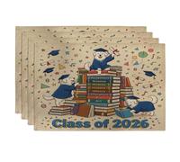 Lot de 4 sets de table en forme de chien des Pyrénées avec inscription « Congrats Grad » - 30,5 x 45,7 cm - Motif livres de dessin animé - Pour dîner, remise de diplôme, vacances, décoration de