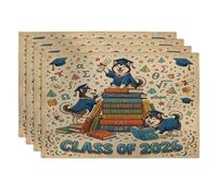 Lot de 4 sets de table en forme de chien Malamutes de l'Alaska Congrats Grad - 30,5 x 45,7 cm - Motif livres de dessin animé - Pour dîner, remise de diplôme, vacances, maison, cuisine