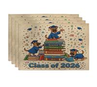 Lot de 4 sets de table en forme de chien malinois belge Congrats Grad - 30,5 x 45,7 cm - Motif livres de dessin animé - Pour dîner, remise de diplôme, vacances, décoration de la maison et de la